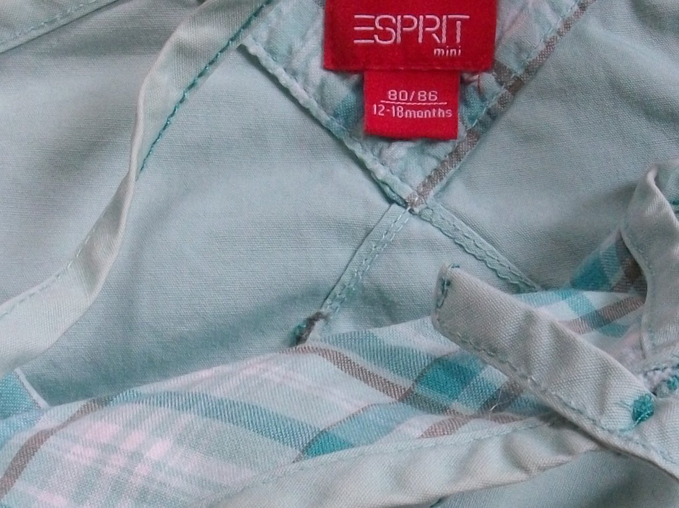 Esprit Jeanskleid 80 86 TrägerKleid Türkis Blumen Stickerei Karo