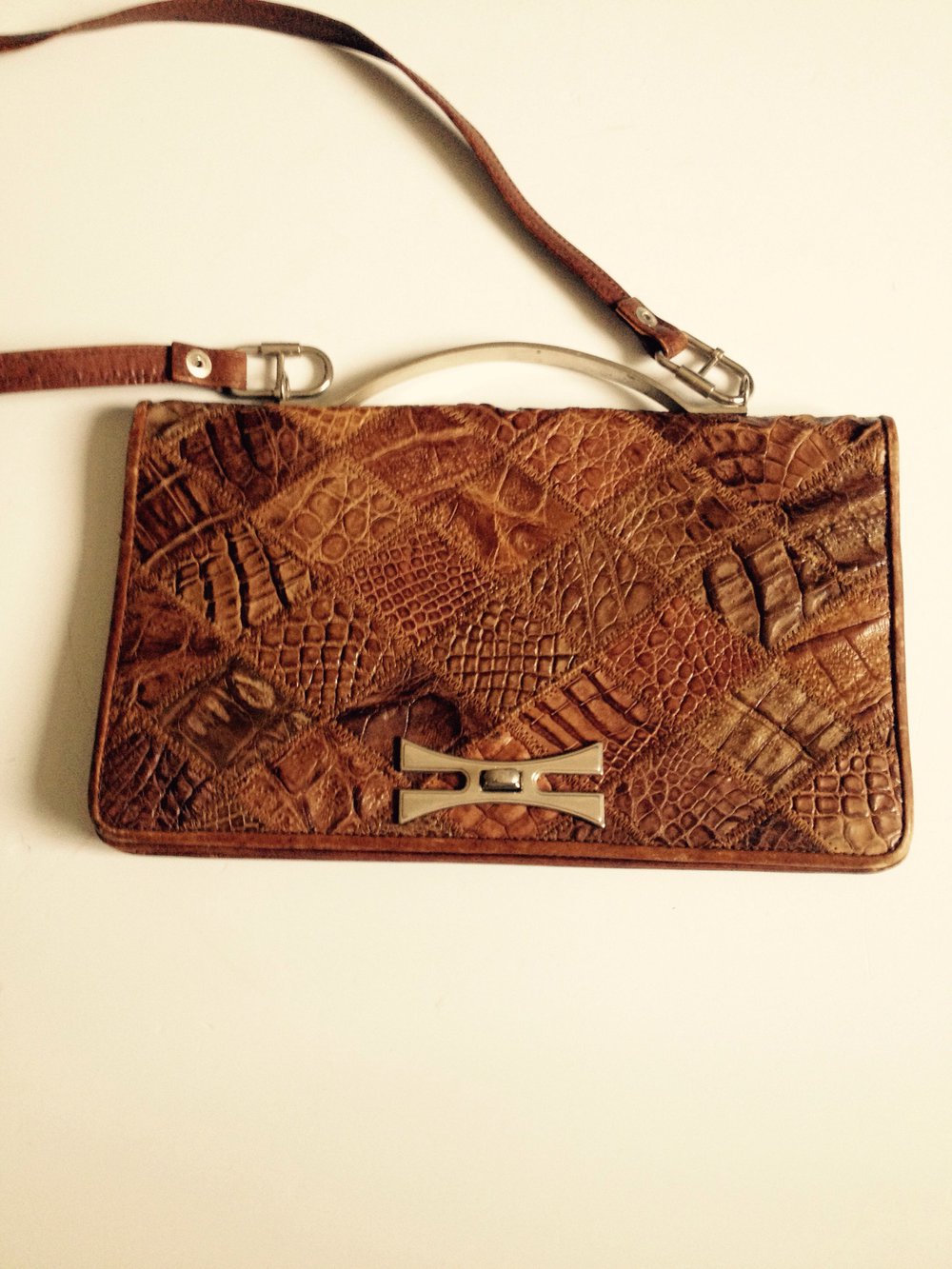 Exklusive Cognac Leder Vintage Umhangtasche Tasche 