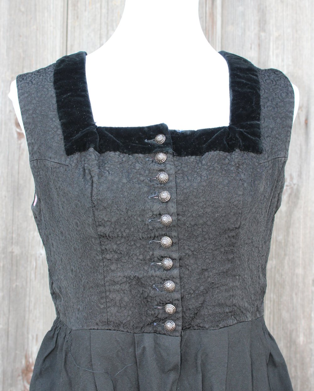 schwarzes True Vintage Dirndl mit Muster, Tostmann, ca. Größe 40