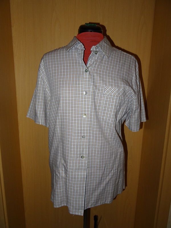 Weiße Karierte Bluse Gr. 40 gelb blau kariert Kurzarm