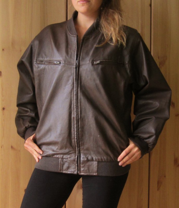Braune / dunkelbraune Lederjacke, echt Leder, Bomber-Jacke, Damen 42/44 Herren S/M