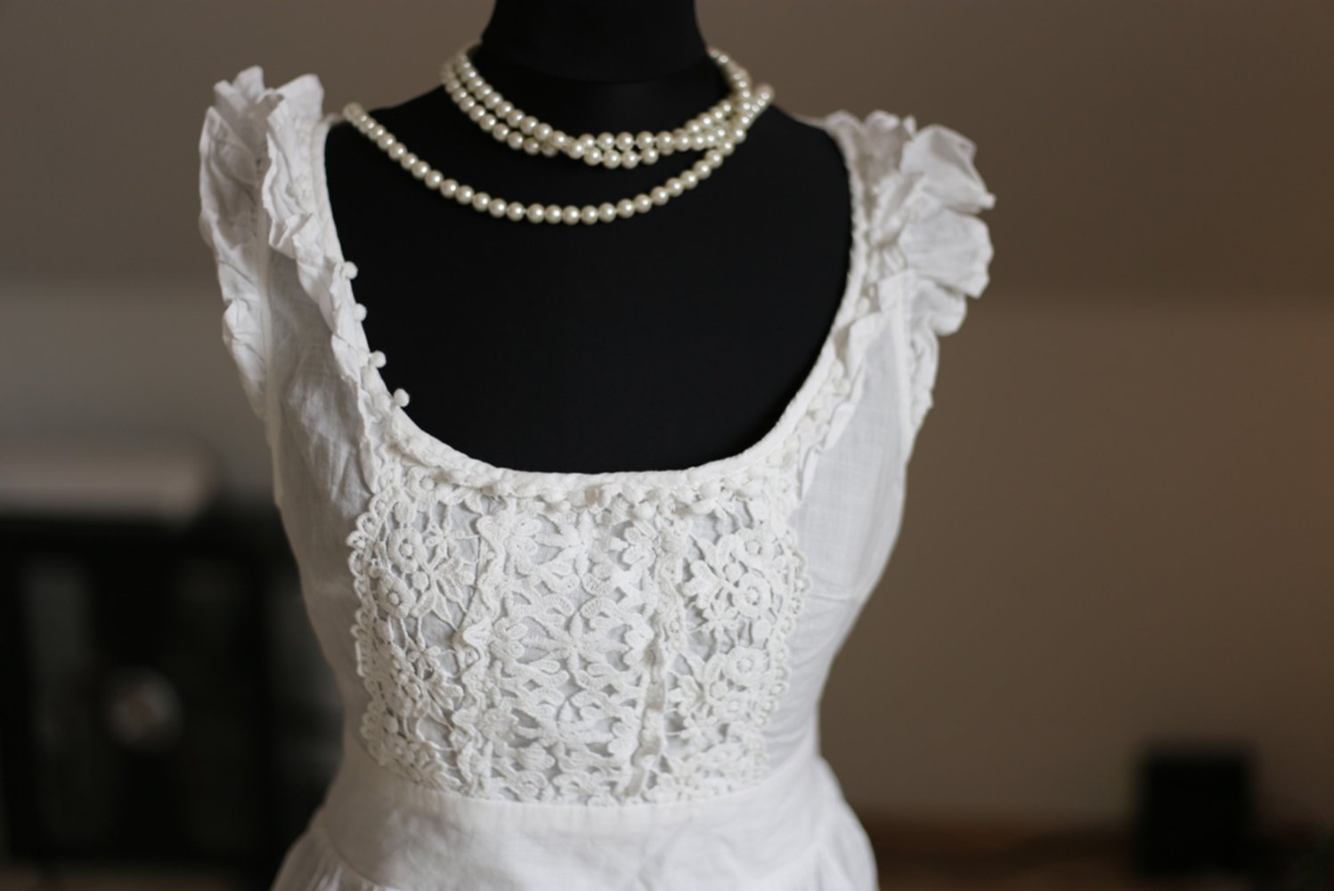 Weiße Bluse Häkel Details Baumwolle 34 36