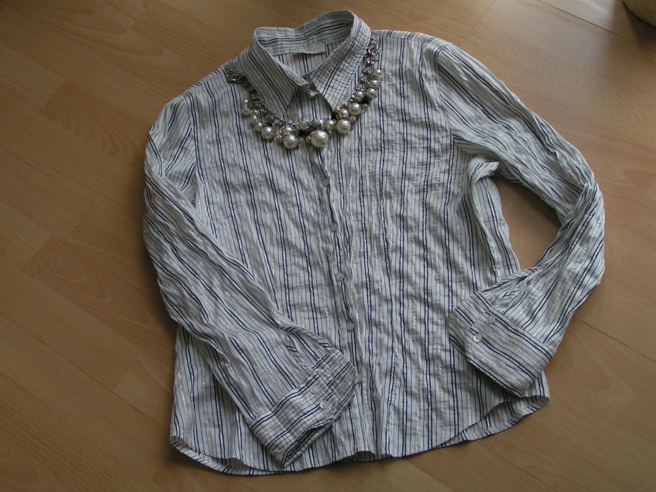 Bonita Crash Bluse Weiß Silber Grau 29% Seide Gr. 42 L NEU 79,90€