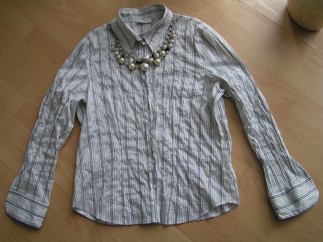 Bonita Crash Bluse Weiß Silber Grau 29% Seide Gr. 42 L NEU 79,90€