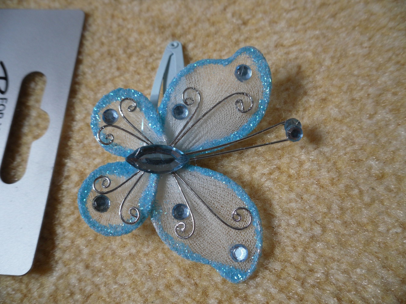 Haarspange Schmetterling in glitzerndem Blau