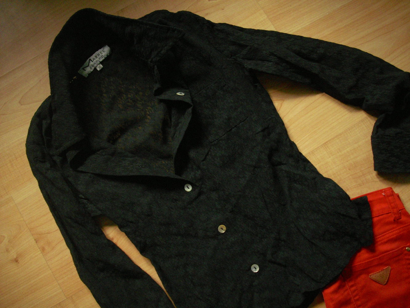 Marree süsse Bluse,Gr. 36, Spitzen-Optik Transparent, Gothic,Hemdbluse schwarz Gr. 36/38 Stretch 