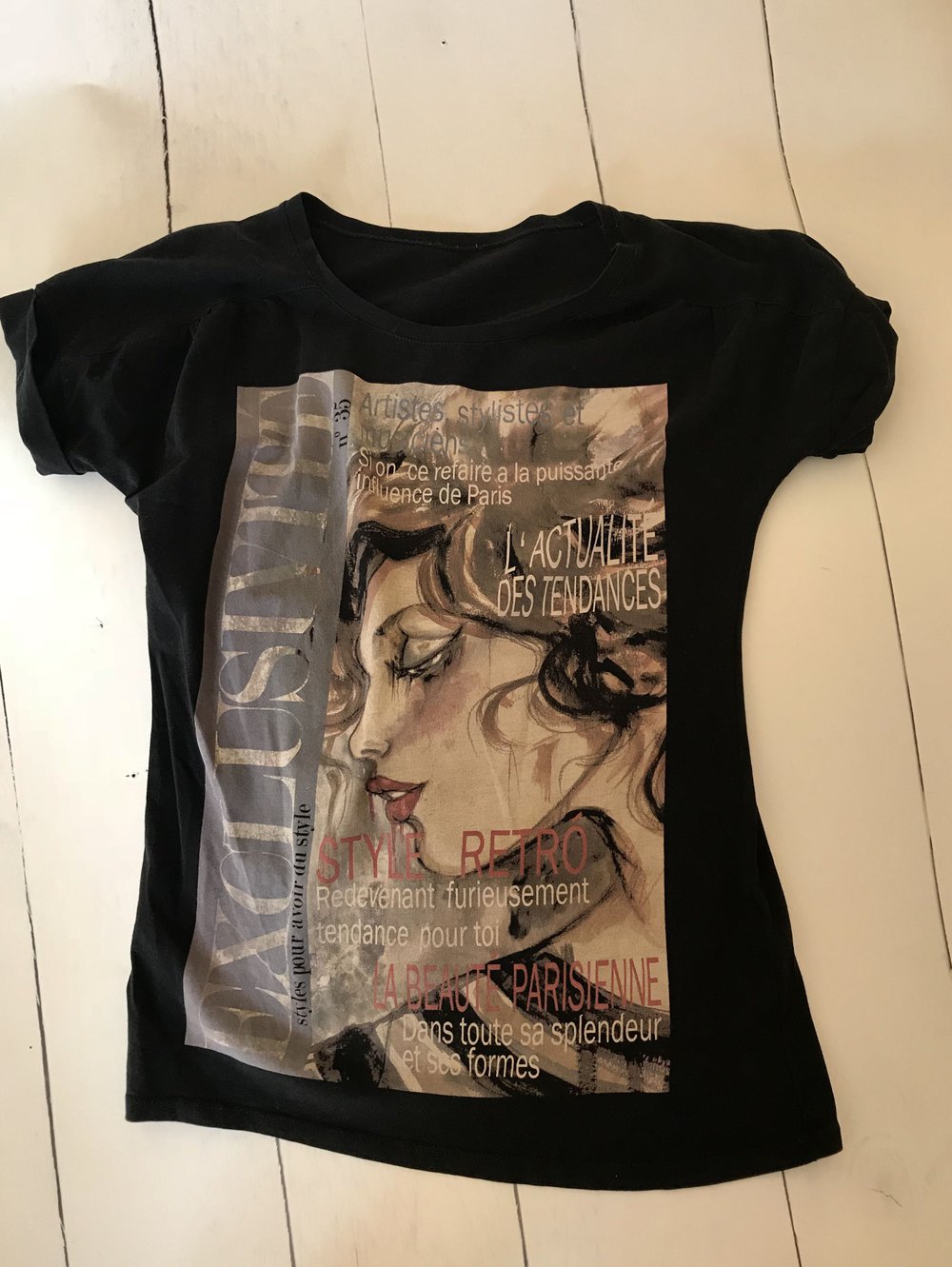 Zara T-Shirt schwarz mit Retro-Aufdruck 