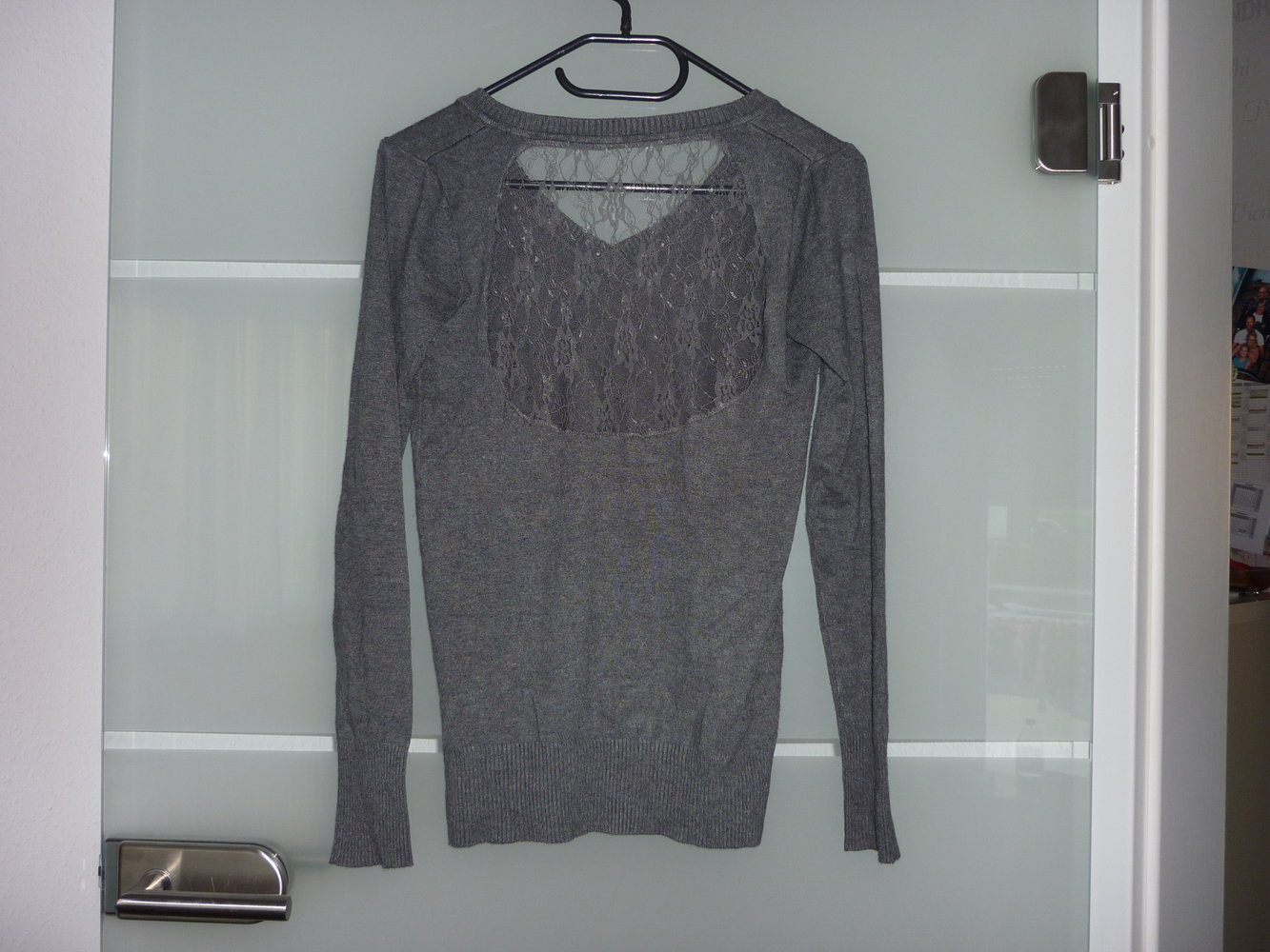 C&A Clockhouse Strickpullover grau mit Spitze Größe S 36