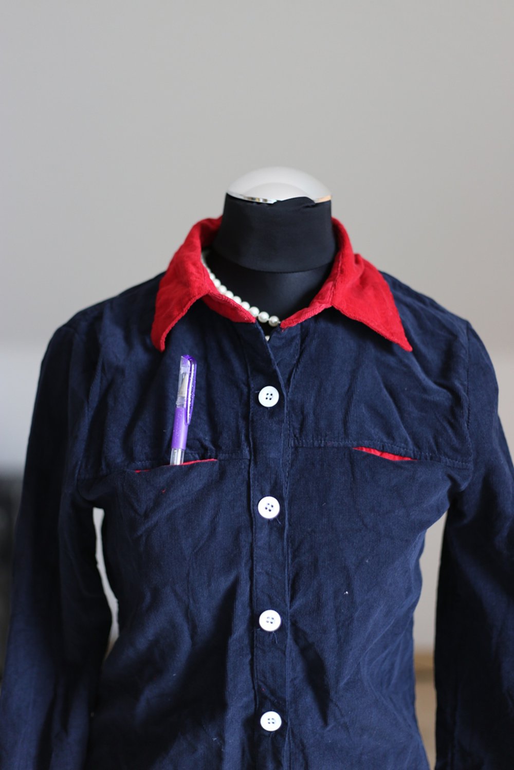 Cord Hemd Bluse 34 XS blau rot