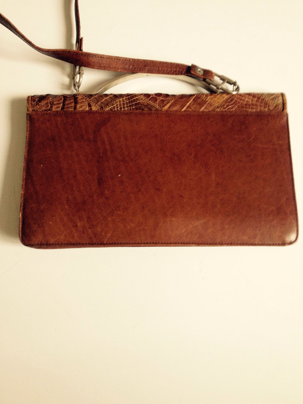 Exklusive Cognac Leder Vintage Umhangtasche Tasche 