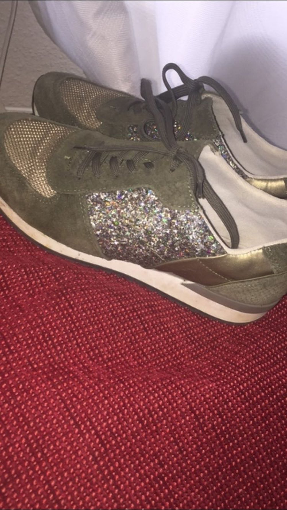 Khaki Schuhe mit Glitzer  oxmox cool Style Trendy Sneaker 