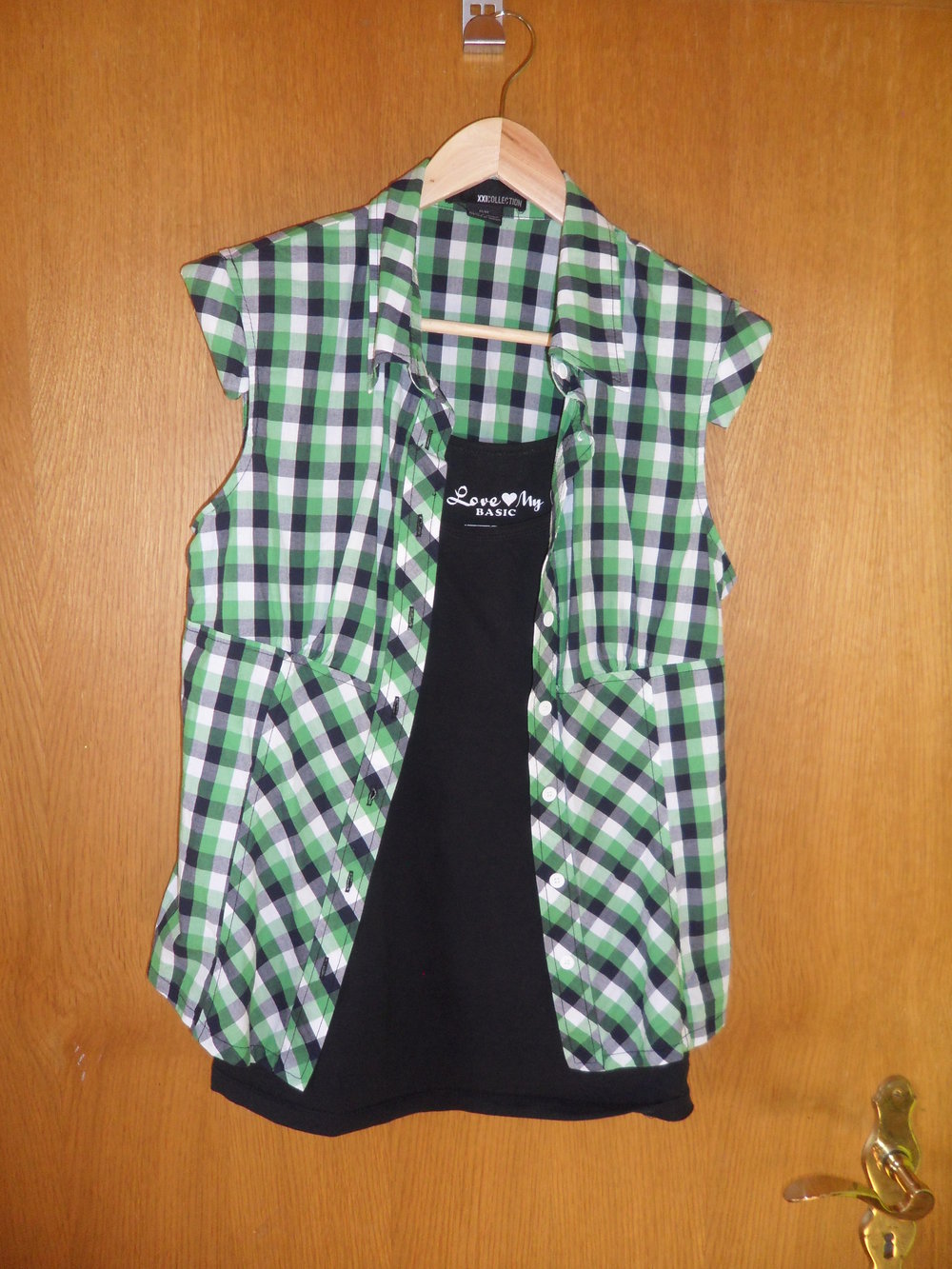 Blau grün weiß karierte Bluse