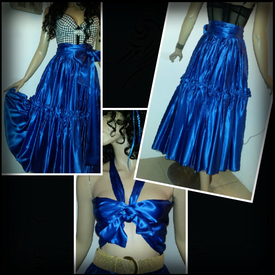 Königsblauer mega weiter Satin - Rock mit breiter Schärpe 