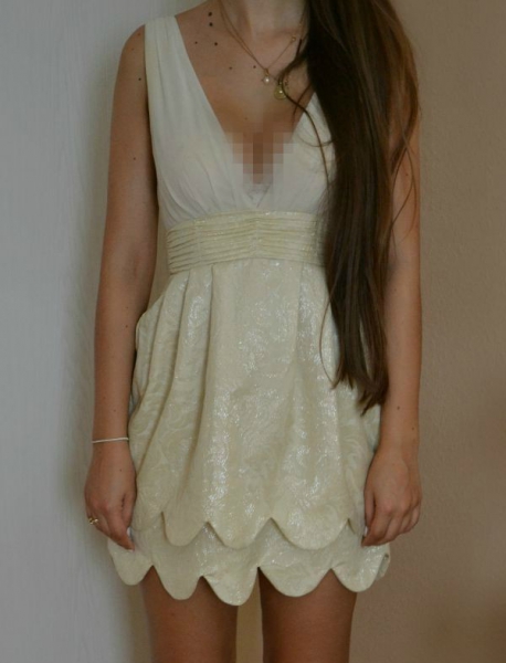 H&M Conscious Collection Kleid Abendkleid mit tiefem Ausschnitt Chiffon Brokat Dress nude 34 XS