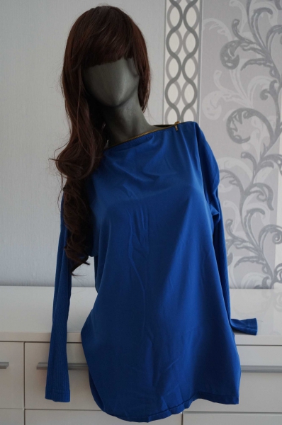 Bluse Blau mit Reißverschluss vorne glatt hinten strick L XL 40 42