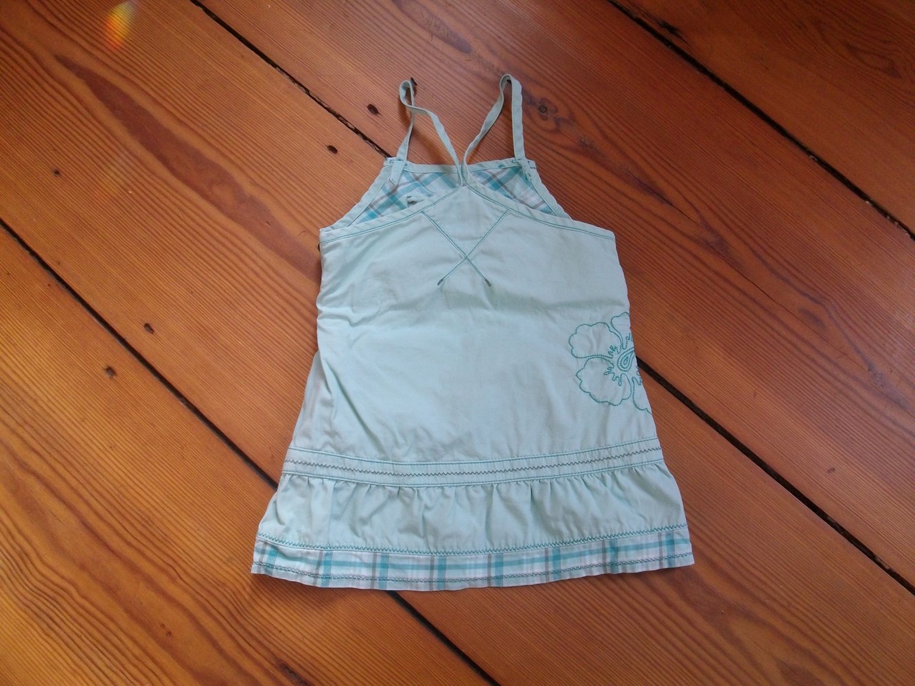 Esprit Jeanskleid 80 86 TrägerKleid Türkis Blumen Stickerei Karo