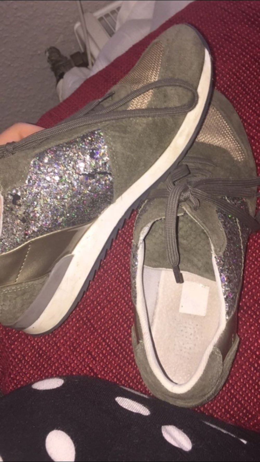 Khaki Schuhe mit Glitzer  oxmox cool Style Trendy Sneaker 