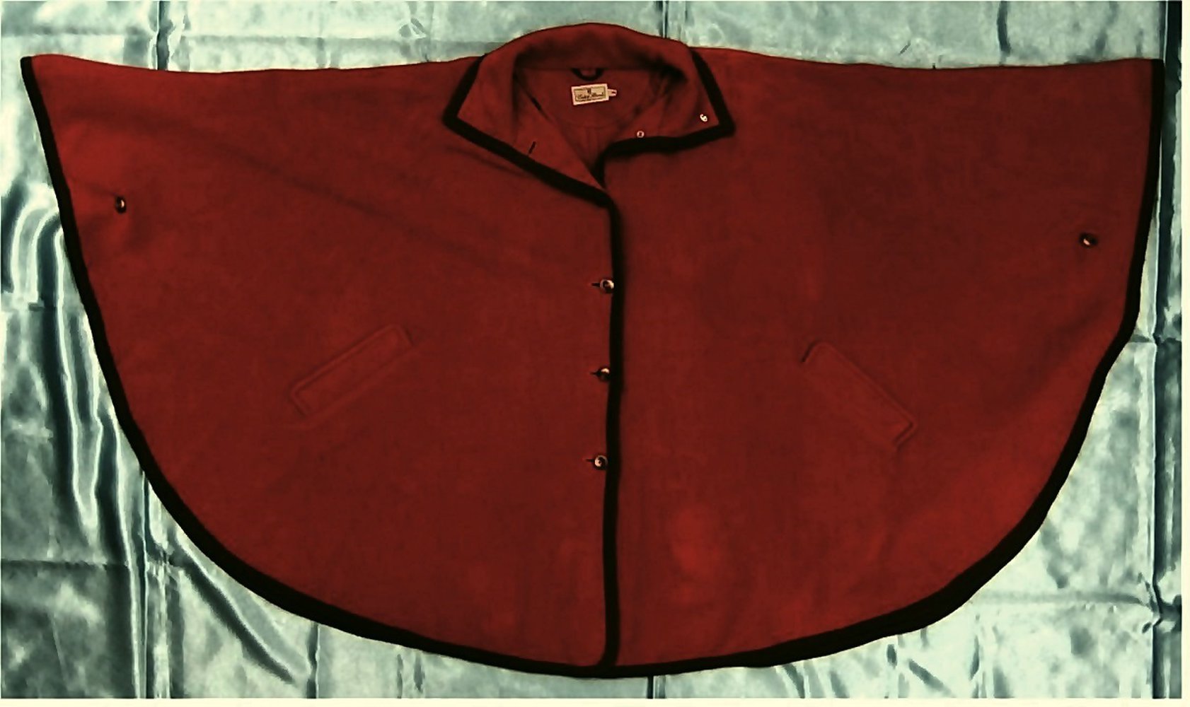 Poncho von Conte of Florence - Dunkelbräunlichrot mit Khaki-Saum - Größe 44