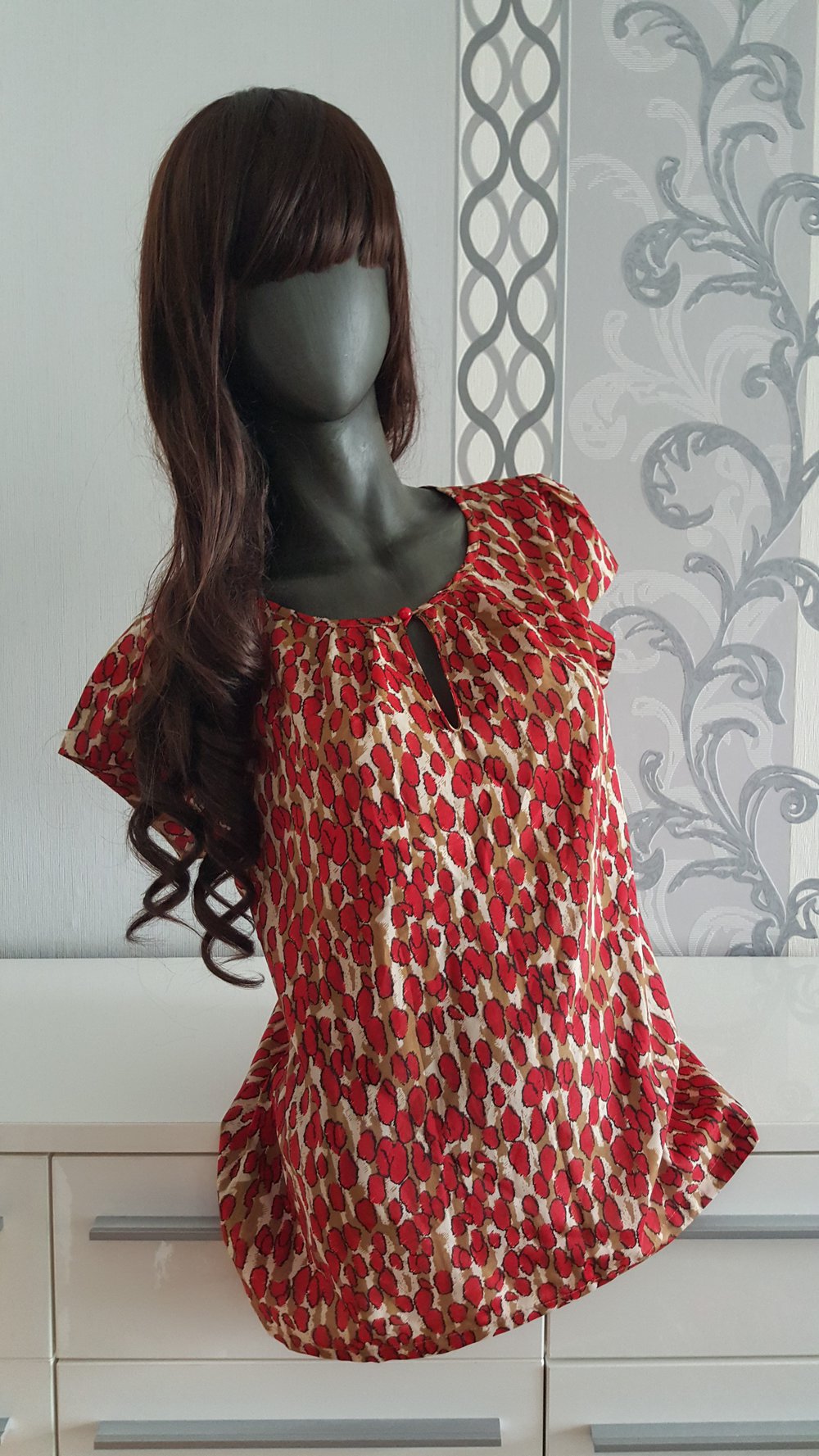 Rot Beige Oberteil mit Brustausschnitt XL 42 auch L 40