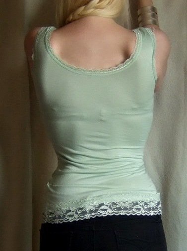 seidiges Spitzentop in Mintgrün Spitze Häkeltop glänzend grün mint