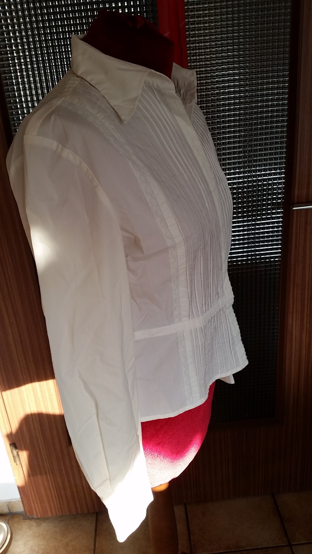 Bluse, Apriori, tailliert, cremefarben, Größe 36, mit Biesen