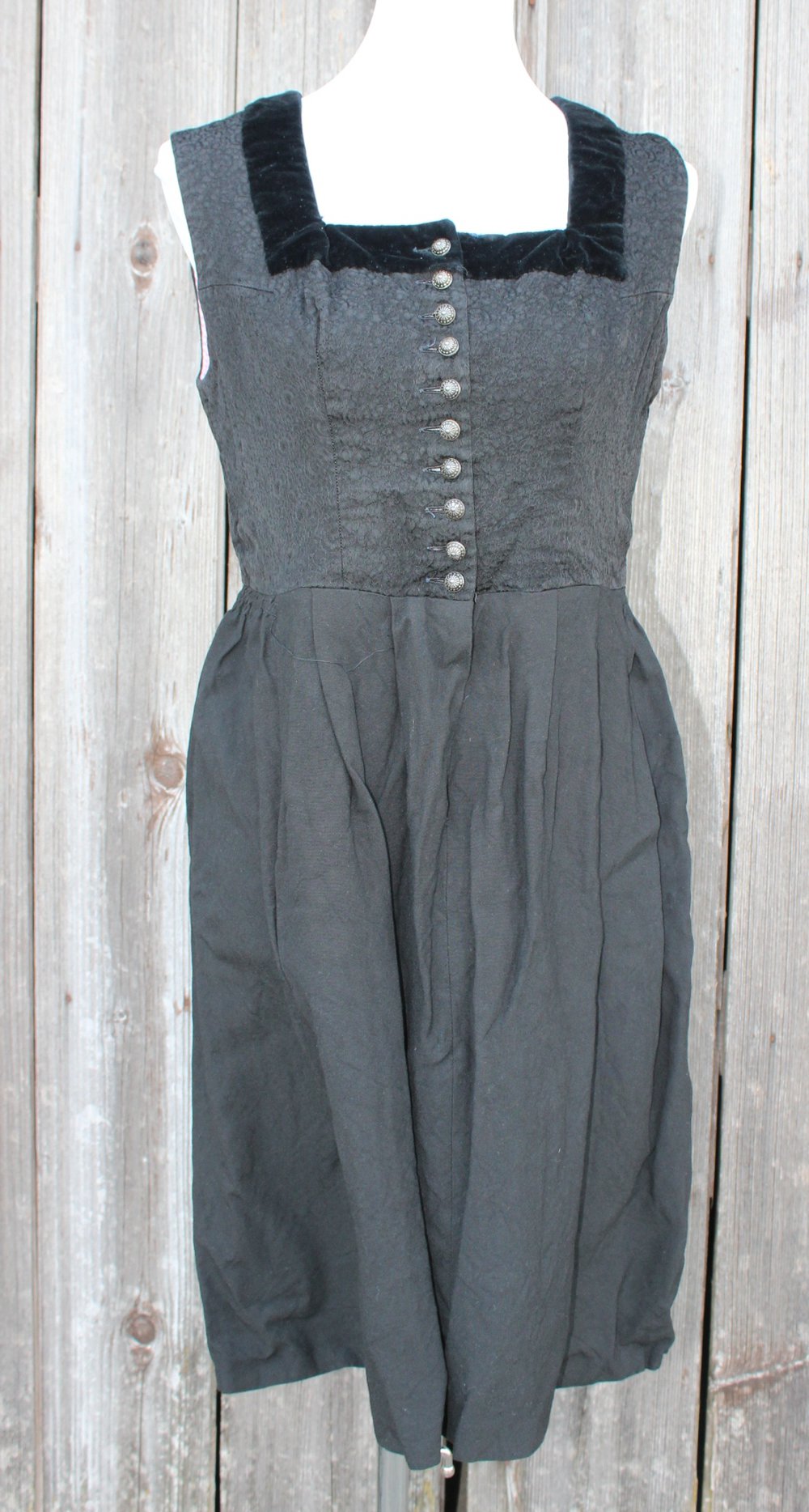 schwarzes True Vintage Dirndl mit Muster, Tostmann, ca. Größe 40