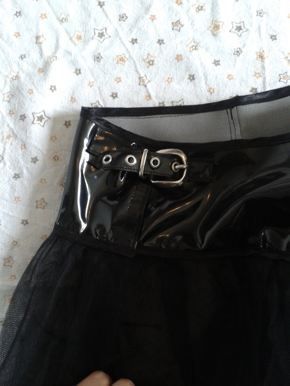 Gothic Lackrock Tüllrock mit Schnalle schwarz Lolita Punk Rock