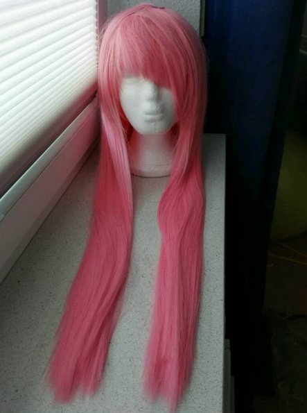 Glatte Perücke Rosa Pink mit schiefem Pony Anime Manga Cosplay Scene Emo