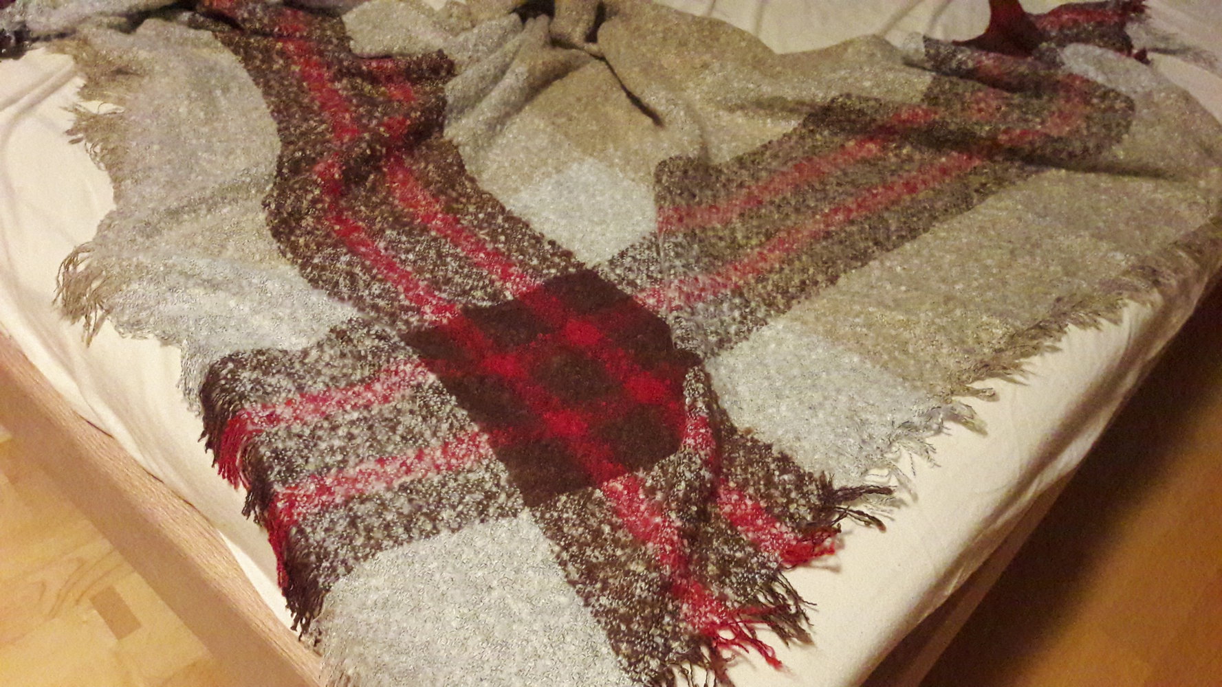 Tuch groß weich Fransen rot grau braun