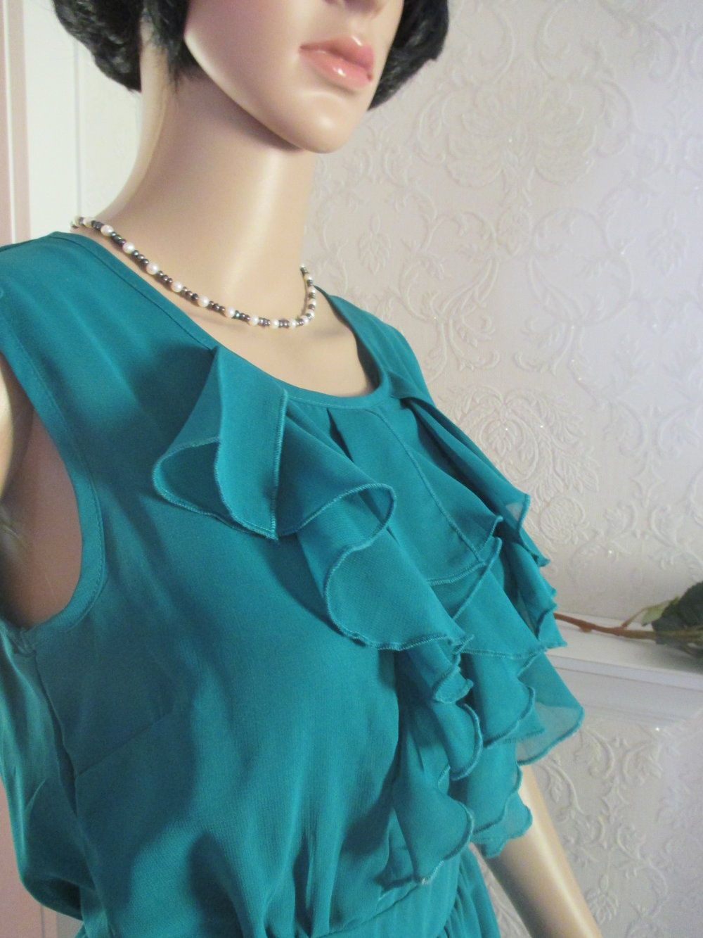 NEU Cocktail Abend Ausgeh Seiden- Chiffon Volant Kleid 