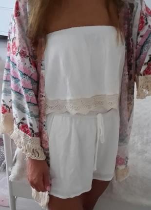 Vintage oversized Blumen Kimono Boho Hippie Chiffon XS S M