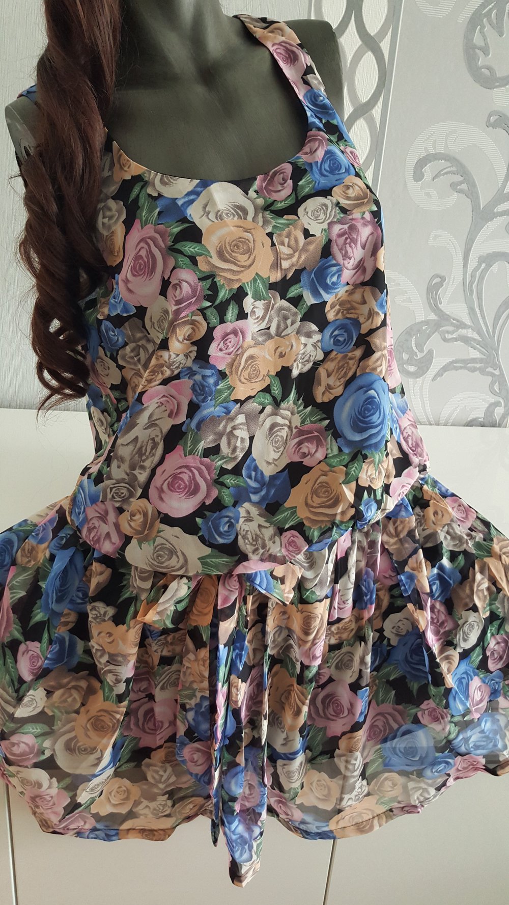 Blumiges Boho Kleid L 40 auch M 38 Blumen Blau Rosa Gelb Bunt Neu