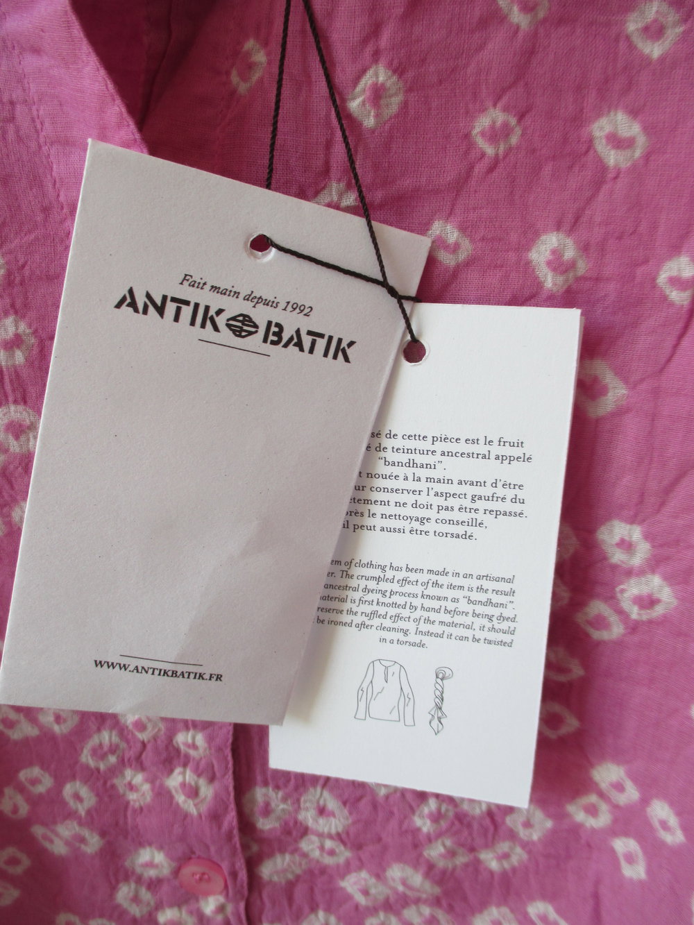 Antik Batik, zuckersüße edle Tunika Bluse, Mode aus Frankreich, Gr. 36, 100 % Baumwolle, pink, weiß, ovp, neu mit Etikett, hoher NP, Stehkragen