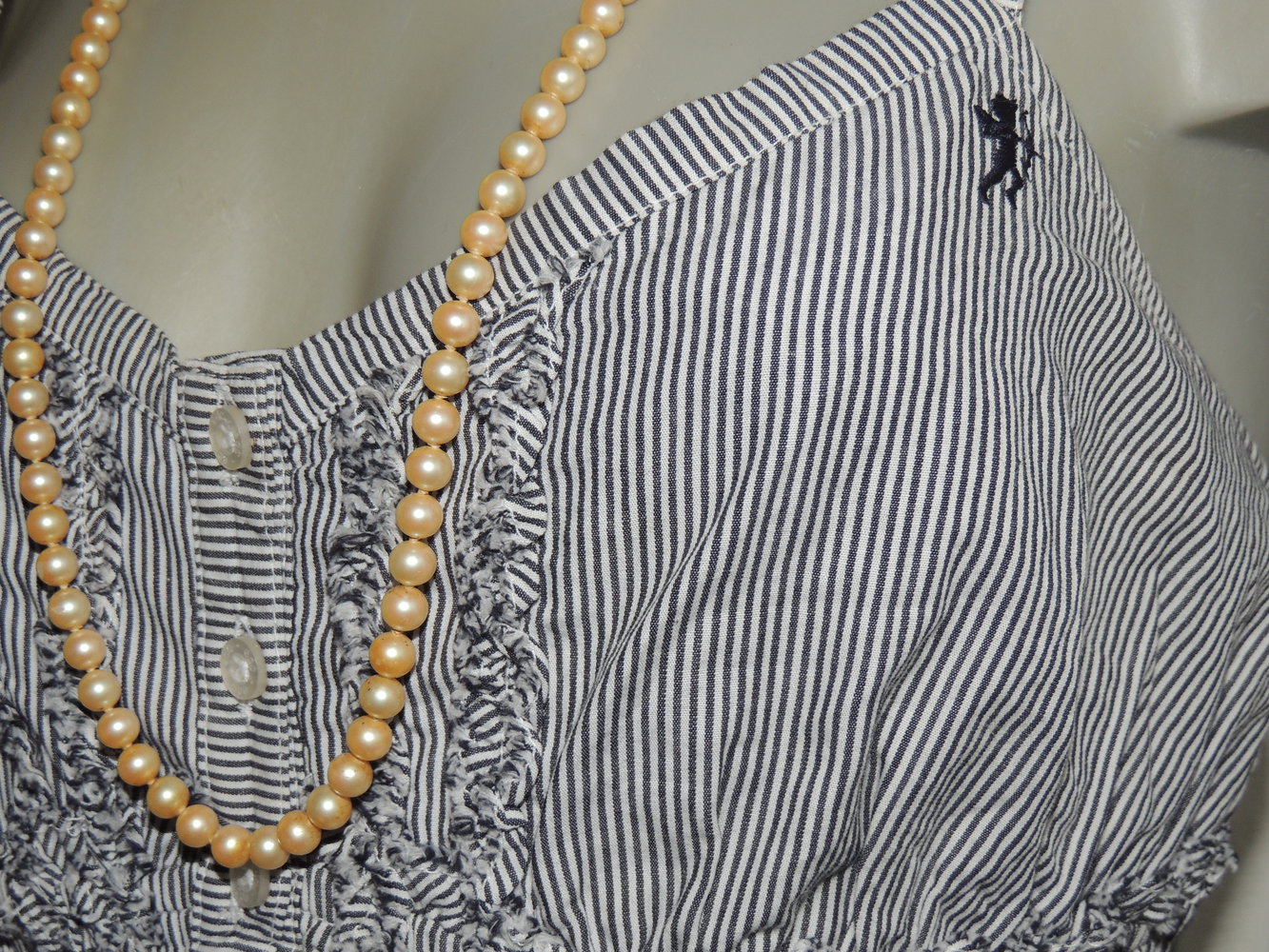 EDC Esprit Longtop Rüschen Gr. L 40 42 Babydoll Top Shirt Tunika blau weiß Blogger toll zur Leggings