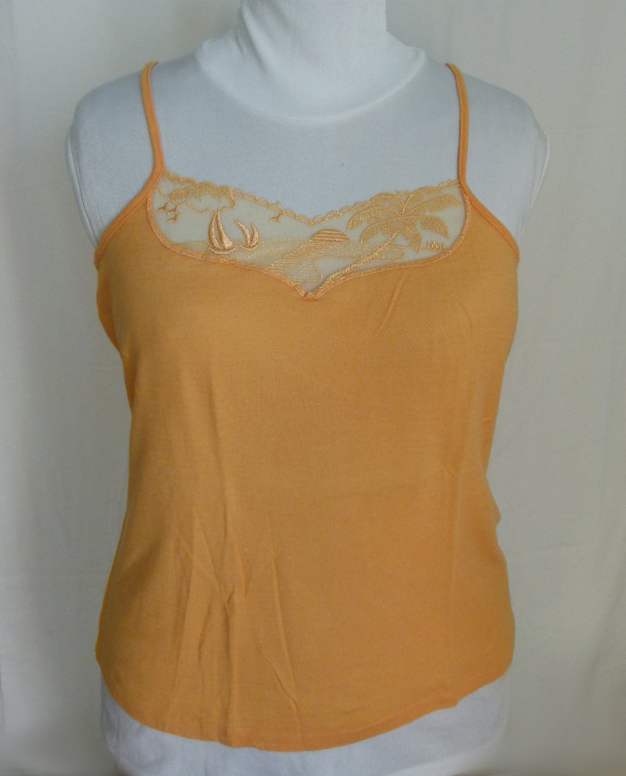 80er Jahre Sommer Top, apricot orange, mit Stickerei, Boho Goa Festival Strand Retro Vintage 80s