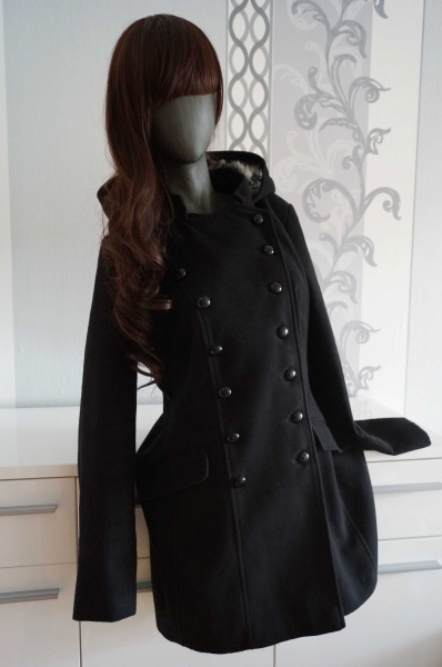 Mantel schwarz Military Militär mit Kapuze 42 XL