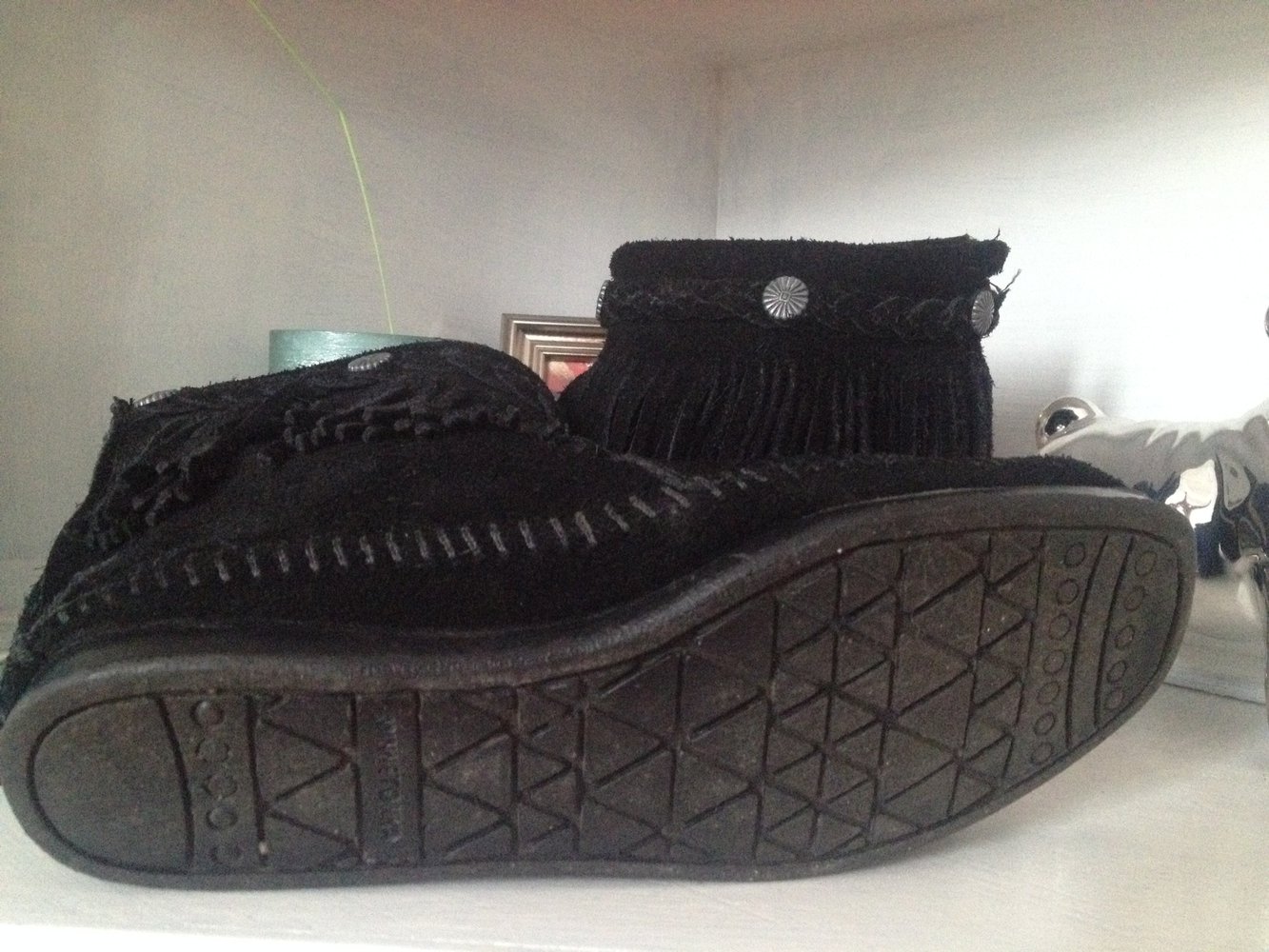 Minnetonka Concho Mokassin Stiefel Zip 38 Schwarz blogger Hippie Nieten Coachella fransen Wildleder