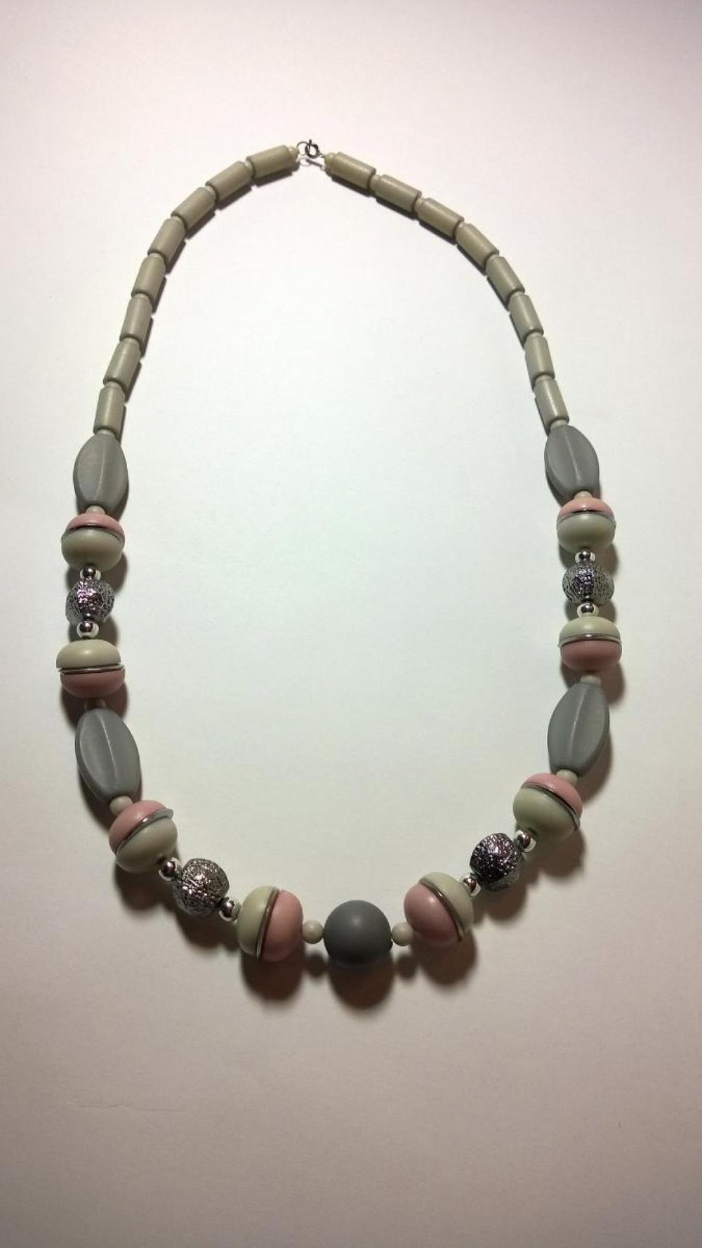 Kette rosa grau silber Vintage 80er