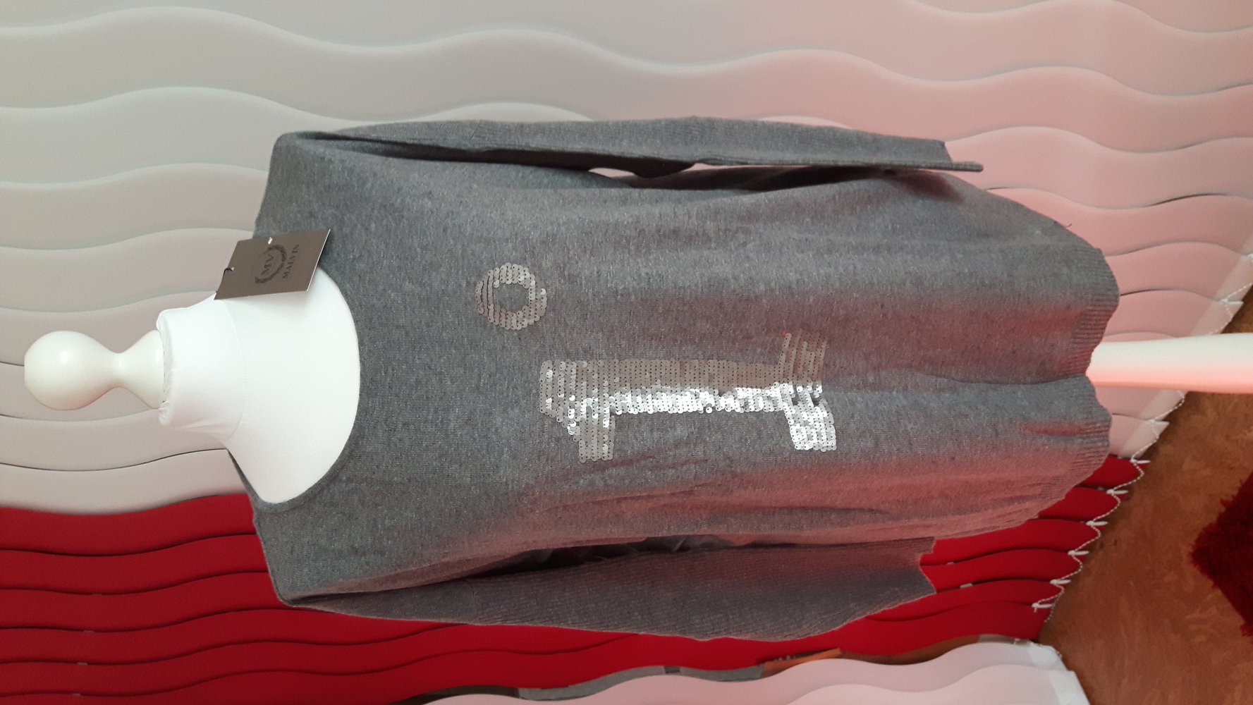 Longpullover grau Pailletten 