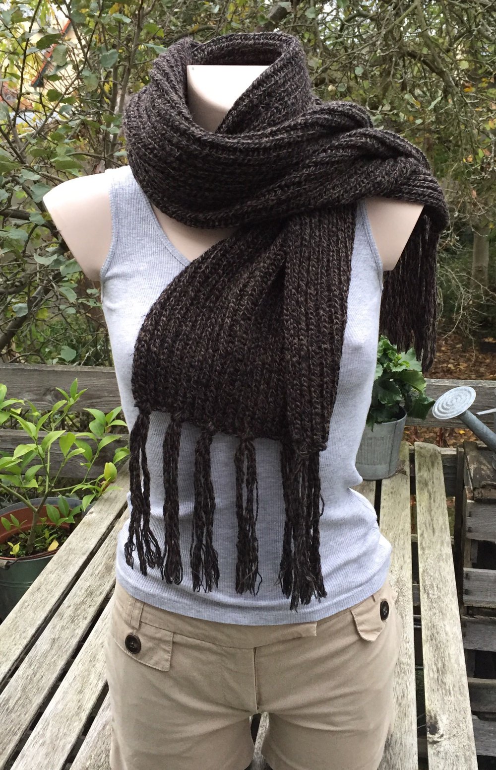 SCHAL Strickschal WOLLSCHAL Patentmuster braun meliert