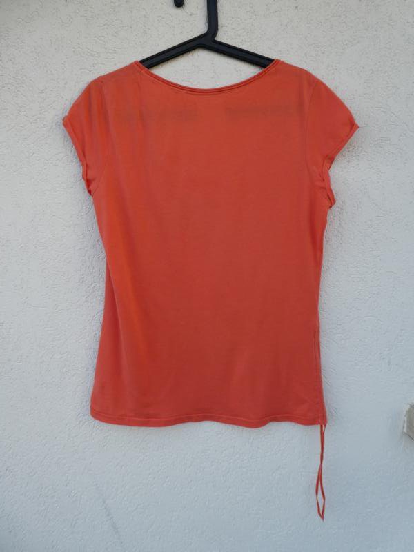 QS by s.Oliver – T-Shirt, orange mit Aufdruck – Gebraucht, fast wie neu