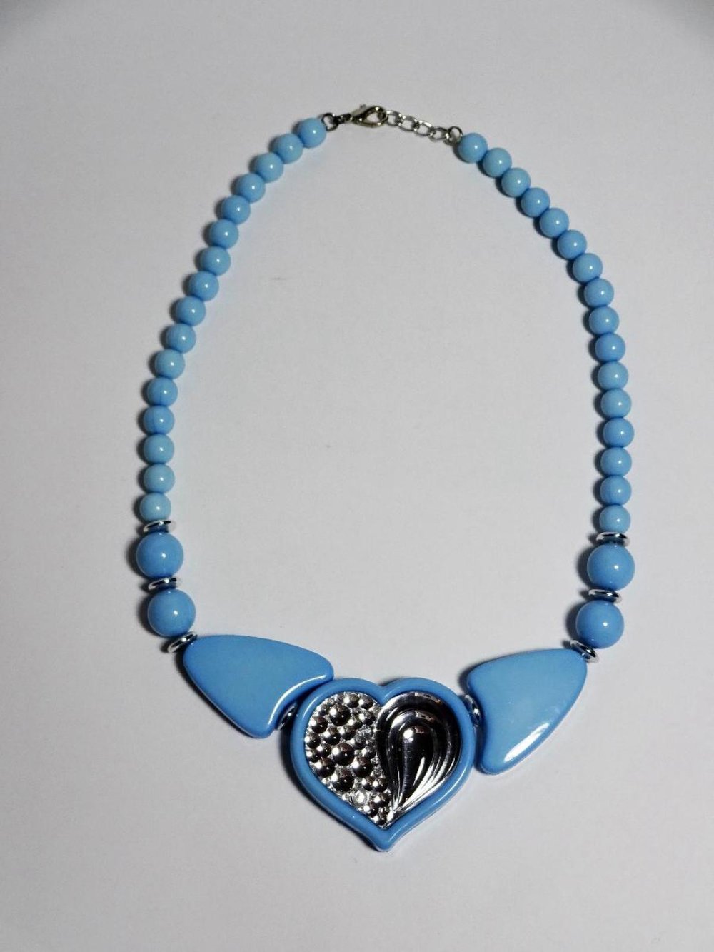 Blaue Statementkette mit Herz Vintage 80er