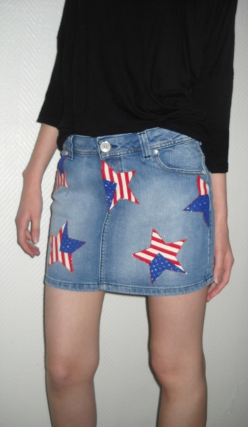 American Flag Jeansrock Rock DIY Hüftrock Pimkie blau jeansblau 34 36 XS S M Sterne Blogger