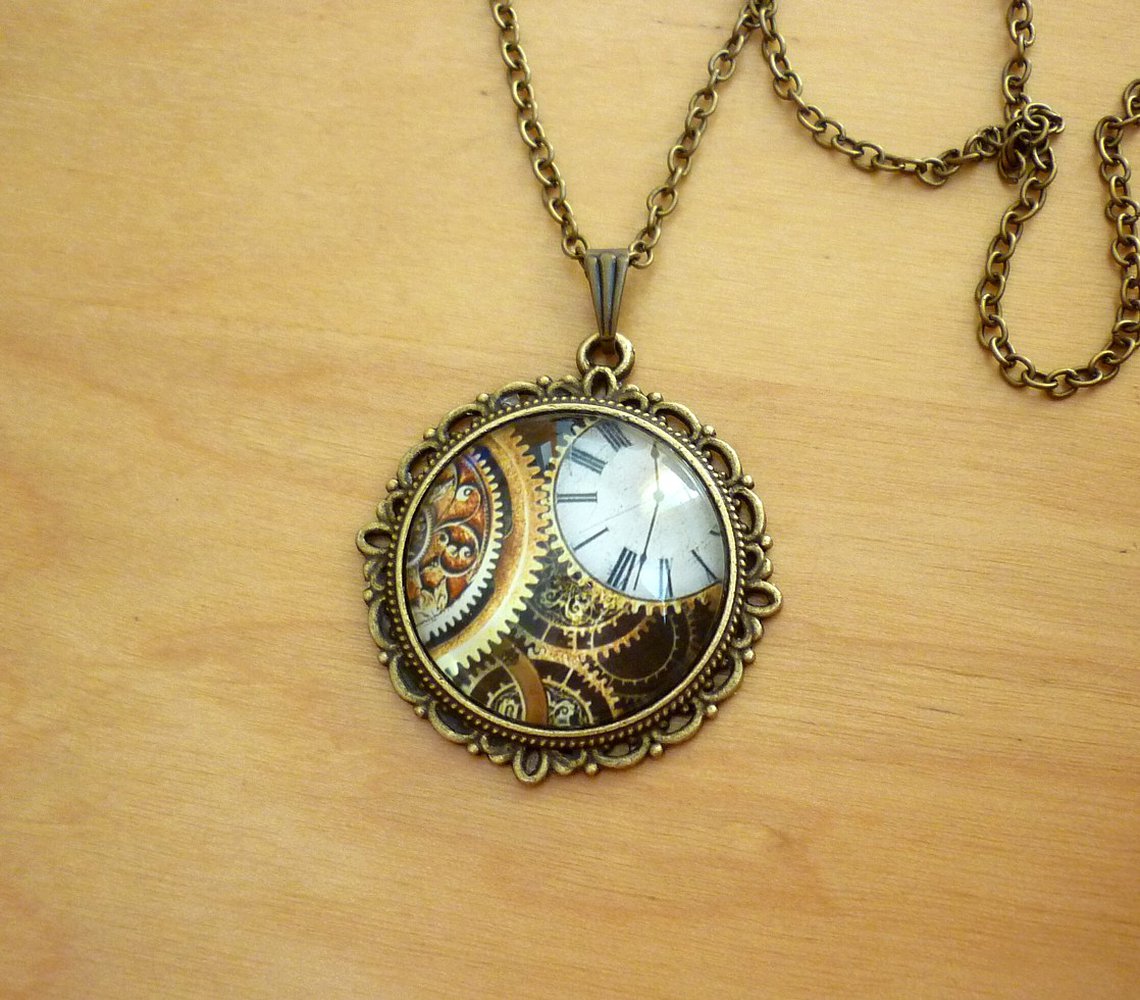 Kette Motiv Steampunk Uhrwerk Zahnräder Maschine Gothic Emo Punk Ornament Goa