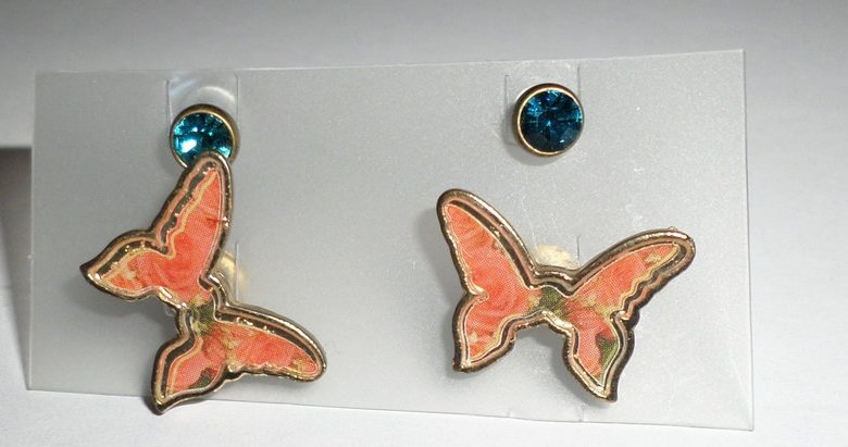 2 Paar Ohrstecker Schmetterling und Türkise Steine SIXX 