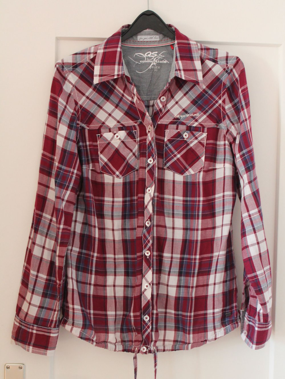 Sehr schöne Bluse /Hemdbluse, QS S.Oliver, 38, Karo, lila, rot, blau, weiß