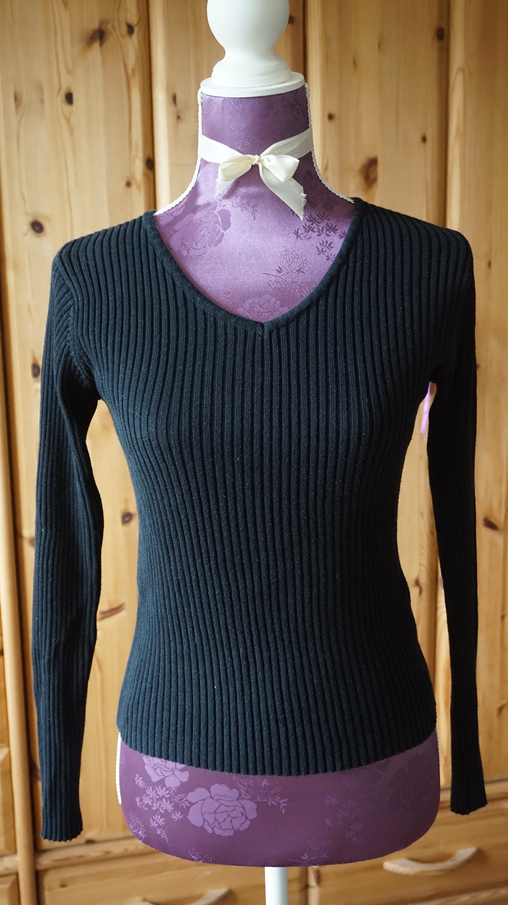 geripptes Oberteil langärmlig schwarz S