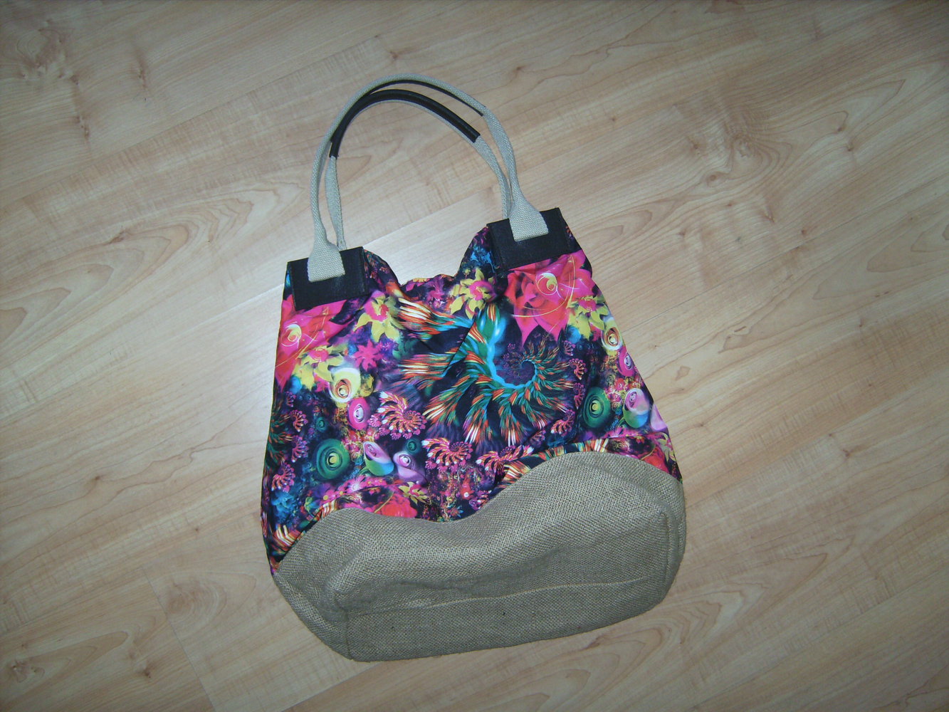 Stofftasche mit Bast, Shopper gräumig bunt, Style Festival Look, Umhängetasche Schultertasche, Strandtasche Bohemian Exotic