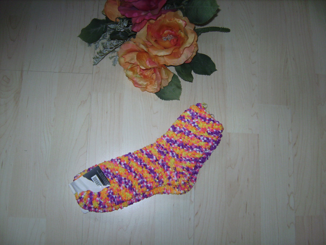 Kuschelsocken Bouclè Gr. 35-38, Neu und Ungetragen, Wellness-Socken, Füsslinge neon Colour Blocking Yoga