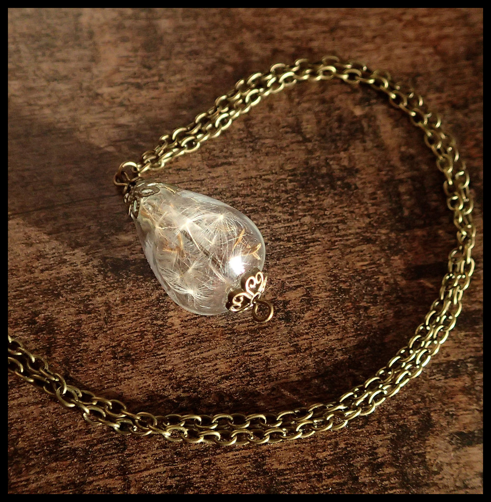 Halskette mit echter Pusteblume, Hohlperle, blogger, hipster, statement, löwenzahn